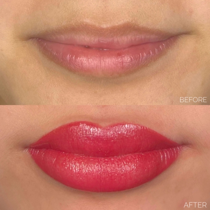Lip Blush technique in a soft pink colour with a natural lip colour enhancement