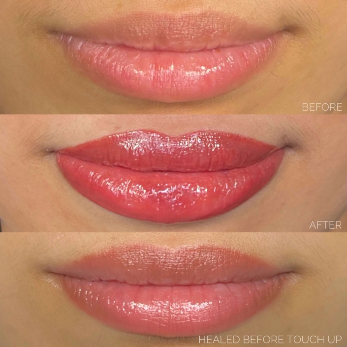 Lip Blush technique in a soft pink colour with a natural lip colour enhancement
